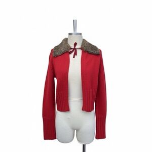 Red Sweater with Faux Fur Collar